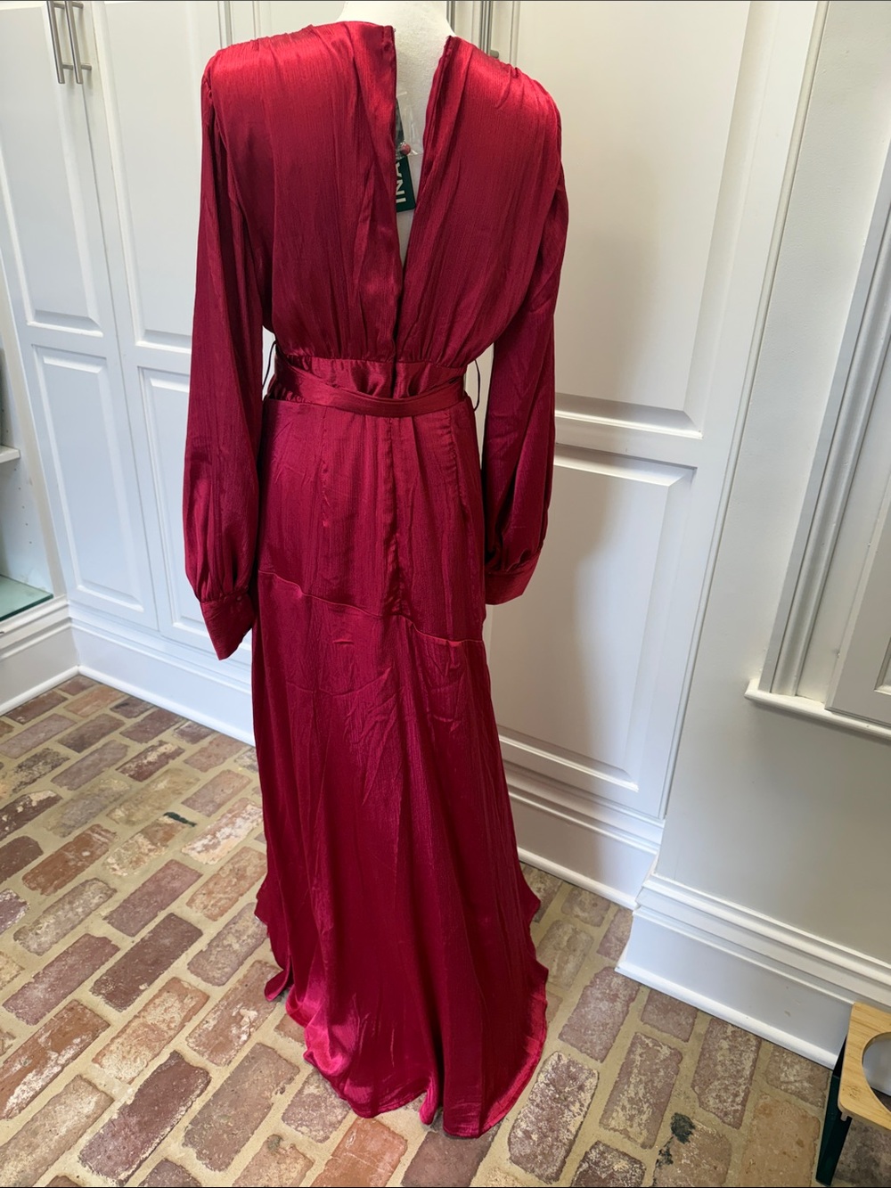 Ina Red Long Sleeve Satin Maxi Dress with Belt - Picture 8 of 8